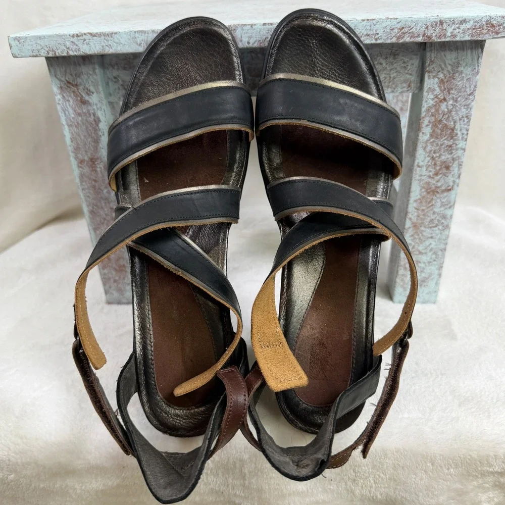 Naot Wedge Sandals Women‎ 42 Black Brown Leather Strappy Platform Comfort Shoes